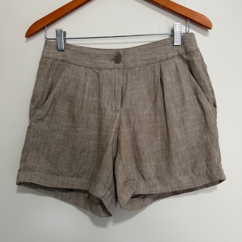 Tommy Bahama Linen Pleated Front Shorts Womens 0 Khaki Tan Beach Summer